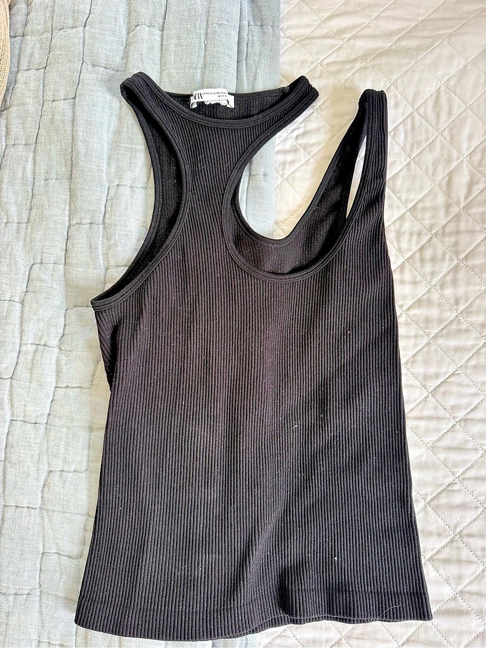 Zara Ribbed Asymmetric Strap Tank Top Black XS
